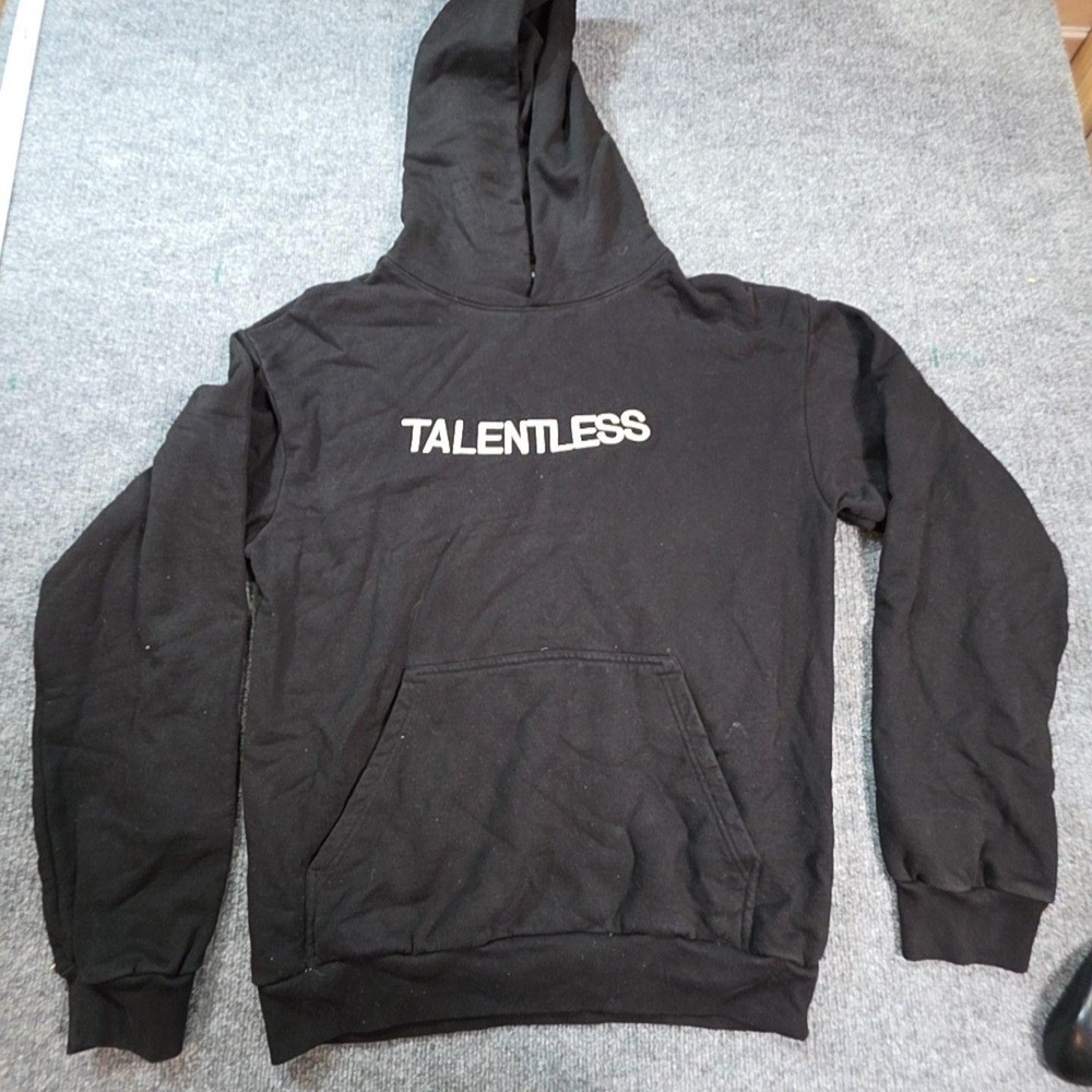 Talentless Hoodie Mens Medium Black Pullover Fleece Kangaroo Pocket Graphic